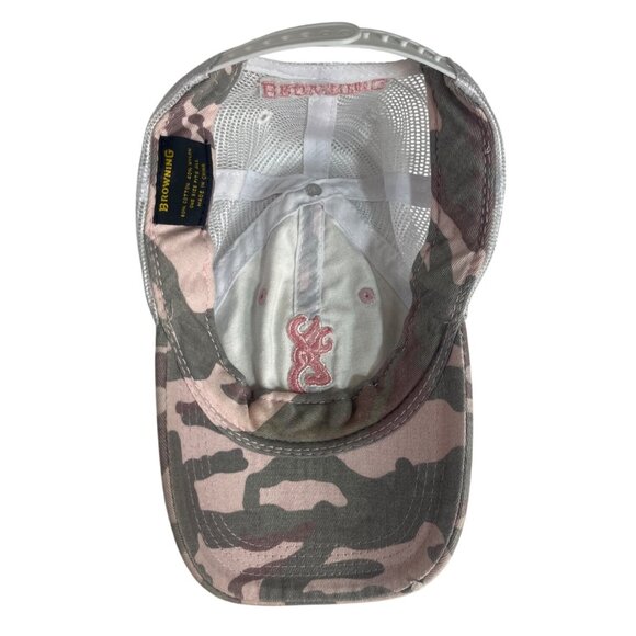 Browning Camo Trucker Hat Mesh Back Pink Gray Embroidered Logo Adjustable - Picture 8 of 8